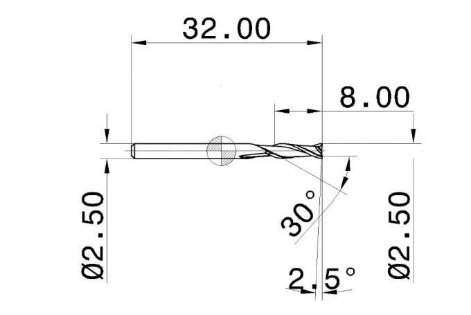 2 fluit 30 Schroef Stevig Carbide Endmills voor Non-ferromaterialen